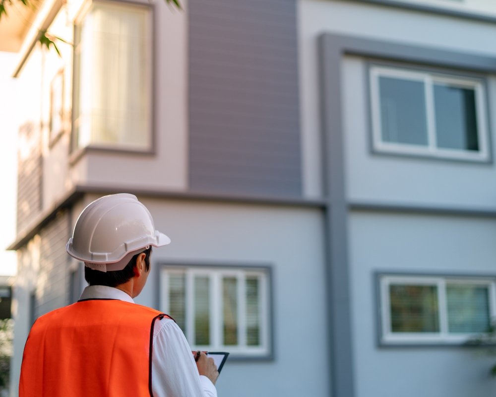 home inspector checking property exteriors front palmer ranch fl